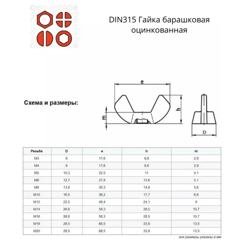 Гайка барашковая 23 БОЛТА М6,8,10 ОЦ DIN315 (по 50 шт.) 11622