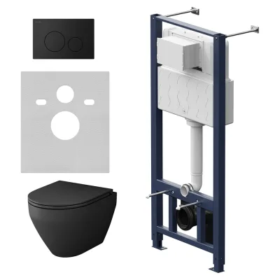 Инсталляция с клавишей AM.PM Pro L чёрн матовый с подвесным унитазом Spirit V2.0 FlashClean черн мат IS49038.701700MB