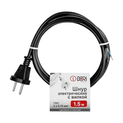 Шнур ПВС DORI 2x0,75 с вилкой черный 1,5м 47995