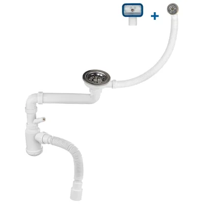 Сифон для кухонной мойки MasterProf 2 в 1, 3.1/2"х40, для раковины на кухню, с и без отвода для стиральной машины с гибким соединением 40х40/50 ИС.110639
