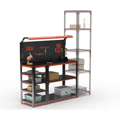 Стол-верстак ООО Металекс серия KIT 950х1300х400, с боковыми полками, перфопанелью и комплектом освещения, оранжево-черный 204748
