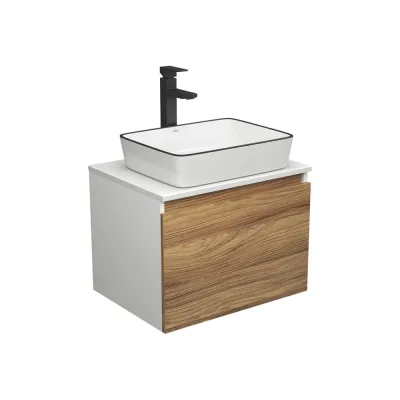 Комплект для ванной Bauedge 3 предмета (тумба Bau Dream Blackwood 60 + раковина BAU Hotel Black Rand 48x37, белая, смеситель высокий Hotel Black) BD1641