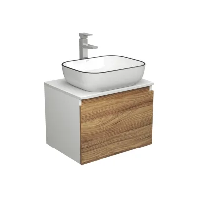 Комплект для ванной Bauedge 3 предмета (тумба Bau Dream Blackwood 60 + раковина BAU Stil Black Rand 50х40, белая, смеситель высокий Hotel Still) BD1650