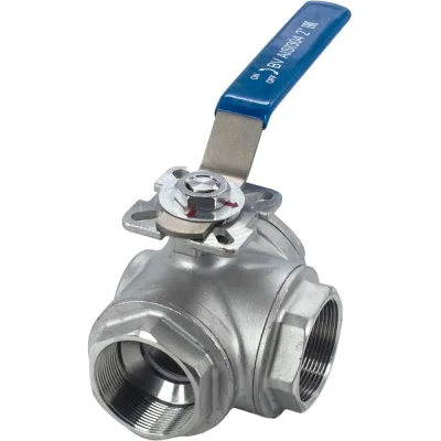 Кран шаровый трехходовой NEWKEY (L-тип) нержавеющий, AISI304 DN50 (2"), (CF8), PN40 NK-BTl50/4