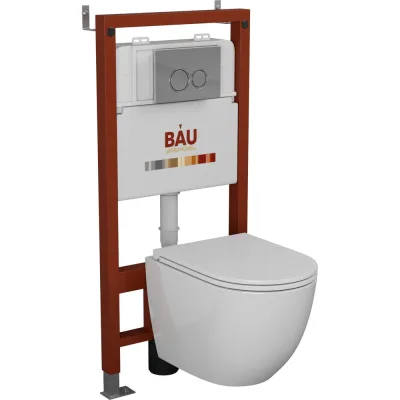 Комплект Bauedge BAU 6 в 1: инсталляция BAU PRO, унитаз подвесной безободковый вихревой со скрытым сливом Bau Dream Hurricane3, сиденье дюропласт микролифт, клавиша BASIC хром Q111300-BL0001-HQ3-01.02.19