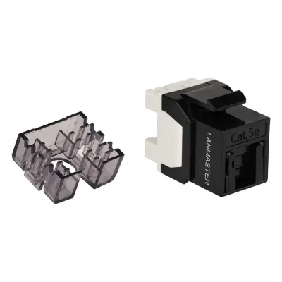 Модуль Keystone LANMASTER RJ45, неэкранированный, кат.5E, со встроенной шторкой, 180 градусов, черный LAN-OK45U5E/180R-BK