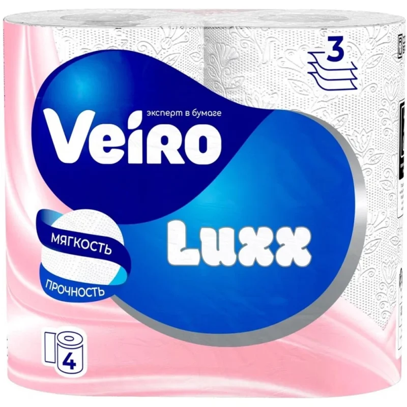 Бумага туалетная бытовая VEIRO Luxoria спайка 4 шт, 3-х слойная, белая 5С34 123210