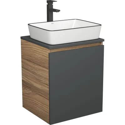 Тумба Bauedge Bau Dream Blackwood 50 графит, раковина Hotel Black Rand 48х37, смеситель высокий, черный SD4059