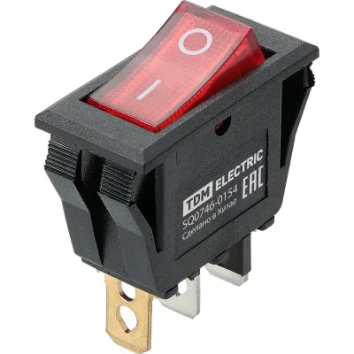 Выключатель клавишный TDM ELECTRIC KCD3-101N/B 250В AC/DC, 1P, 15А, (3с), ON-OFF, черный корпус, красная клавиша, LED TDM SQ0746-0154