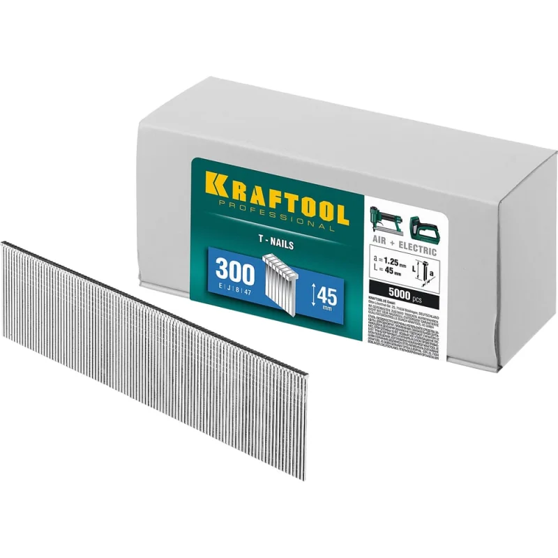 Гвозди для нейлера KRAFTOOL тип 18GA (47/300/F) 45мм, 5000 шт, 31785-45