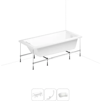 Акриловая ванна Lavinia Boho Element 20220878R в наборе 4 в 1: акриловая ванна, каркас, слив-перелив, подголовник (цвет набора глянцевый белый) 20220878R