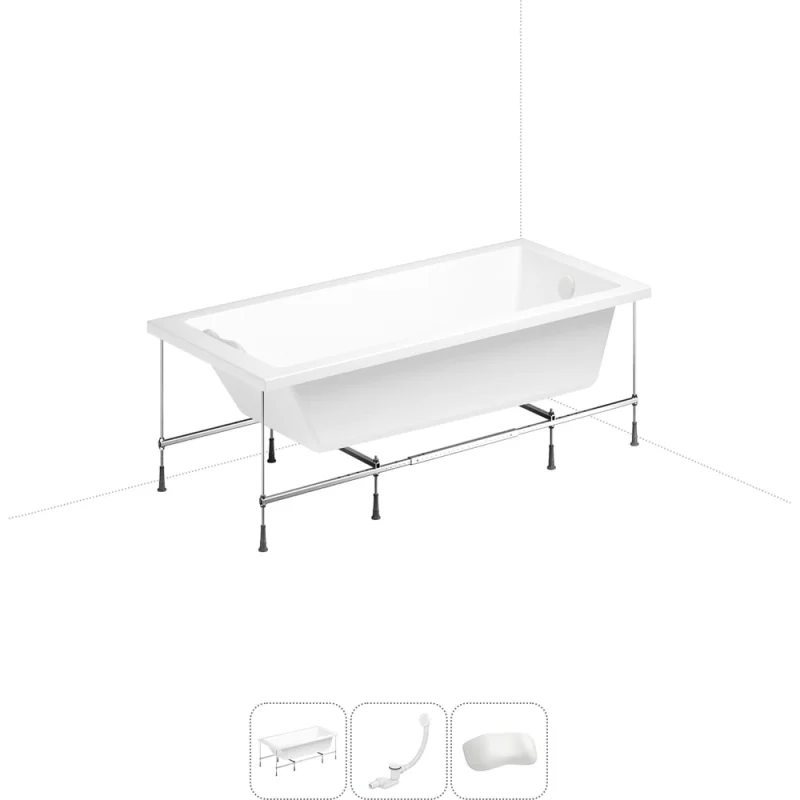 Акриловая ванна Lavinia Boho Element 20220878R в наборе 4 в 1: акриловая ванна, каркас, слив-перелив, подголовник (цвет набора глянцевый белый) 20220878R