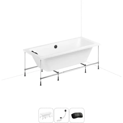 Акриловая ванна Lavinia Boho Pure 20220943R в наборе 4 в 1: акриловая ванна, каркас, слив-перелив, подголовник (цвет набора матовый черный) 20220943R