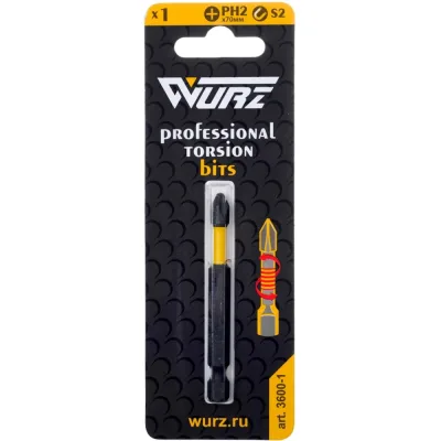 Бита торсионная магнитная WURZ PH2, 70мм, 1шт/блистер 3600-1