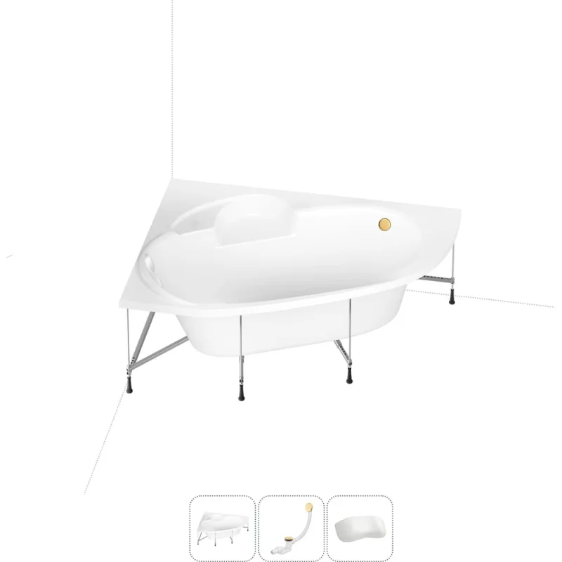 Акриловая ванна Lavinia Boho Bell Pro 20221000R в наборе 4 в 1: акриловая ванна, каркас, слив-перелив, подголовник (цвет набора золото)