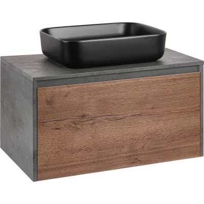 База под накладную раковину VINCEA Mesa 800 подвесная, 1 выкатной/1 скрытый ящик soft close, T.Oak + Beton VMC-2MS800TB