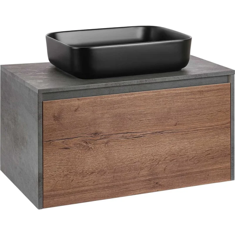 База под накладную раковину VINCEA Mesa 800 подвесная, 1 выкатной/1 скрытый ящик soft close, T.Oak + Beton VMC-2MS800TB