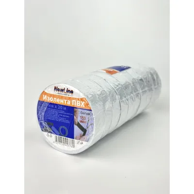 Изолента ПВХ 19 мм х 20 м белая, спайка 10 шт. NewLine 1045