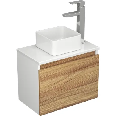Комплект для ванной Bauedge 3 предмета (тумба Bau Dream Blackwood 50, раковина BAU Mini 24x24, смеситель для раковины высокий Hotel Still, нержавеющая сталь) BD1531