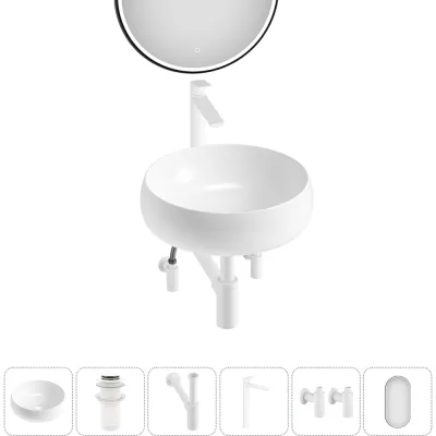 Комплект 6 в 1 Wellsee Bathroom Sink накладная раковина 36x36 см, состоит из 3331108 20219236R