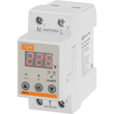 Реле напряжения TDM ELECTRIC 1ф РН 2 40А-220В LED-дисплей SQ1504-0015