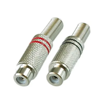 Разъем RCA гнездо Pro Legend металл на кабель, пайка, красный и черный 2 полосы, PL2158