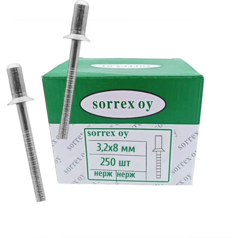 Заклепка вытяжная потайная SORREX глухая (закрытая) нерж/нерж 3.2x8 (250штук) А2 32008 250