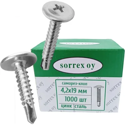 Саморез SORREX 4,2x19 для тонких пластин клоп, со сверлом оцинкованный 1000 штук SL-1D-042-019 1000