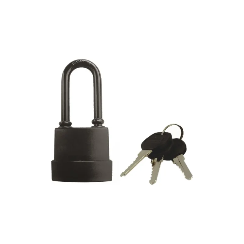 Навесной замок РемоКолор влагостойкий, чугун в ПВХ, 3 ключа, цилиндровый механизм, 45x96x25 мм, удлиненная дужка 6 мм 70-0-994