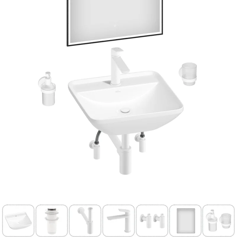 Набор Wellsee 7 в 1 Cute Twin S накладная раковина 43x43 см 20218970R