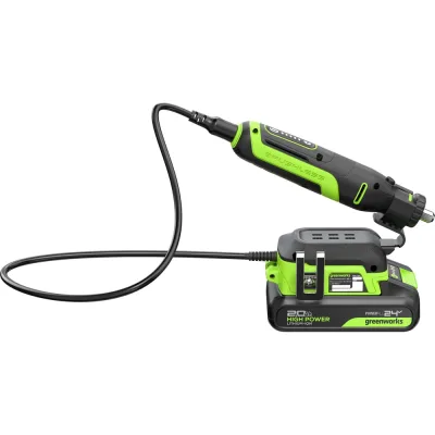 Гравер GreenWorks G24RT, 24V, б/щет, цанги 2.4/3.2мм, 6500–35000 об/мин, оснастка 52 шт, 1x2Ач,ЗУ, сумка, коробка 3200807VUA