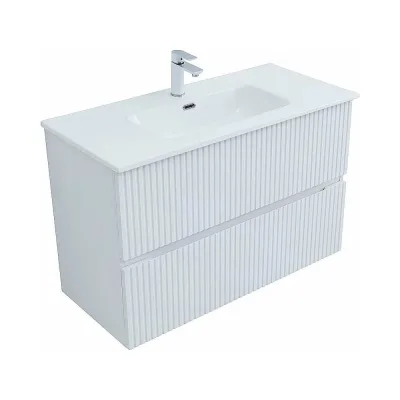 Тумба подвесная с раковиной Aquanet Джейн 100 Flat, цвет белый сатин 00334581