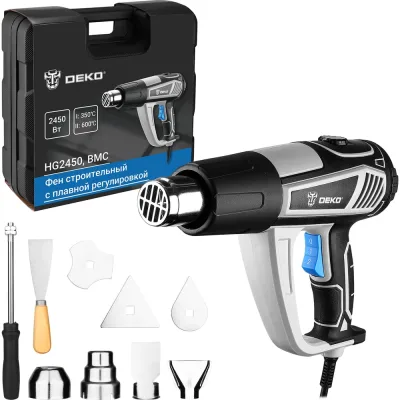 Фен строительный DEKO HG2450 в кейсе, с плавной регулировкой, 2450 Вт 085-1130