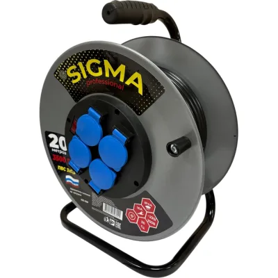 Удлинитель на металлической катушке SIGMA IP44 c заземлением (ПВС 3*1,5) 230 В /16А /3500 Вт 20 метров 100056