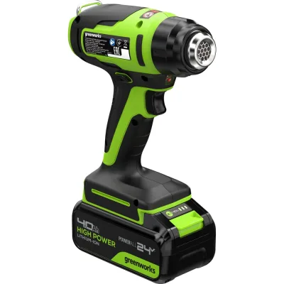 Строительный фен GreenWorks G24HG, 24V, 550С, 200 л/мин, 1x4Ач, ЗУ, коробка 3400207VUB