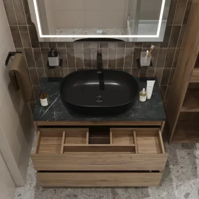 Подвесная тумба со столешницей и накладной раковиной BelBagno KRAFT 100 KRAFT100RNN-KEPMNO-1084-H301-SET