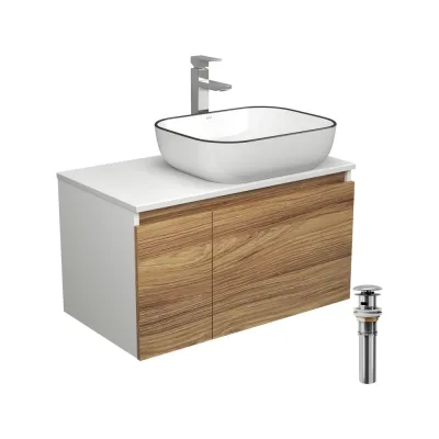 Комплект для ванной Bauedge 4 предмета (тумба Bau Dream 80 + раковина BAU 50x40, белая + смеситель Hotel Still, выпуск клик-клак, хром) BD1766