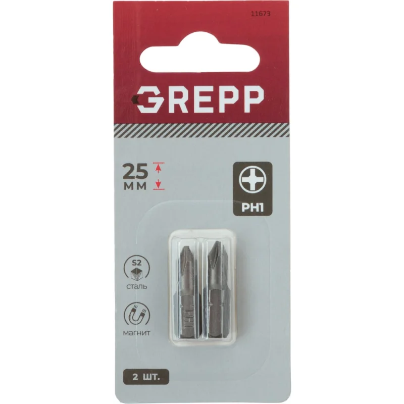 Набор бит GREPP PH1x25 мм, сталь S2, (2шт) 11673