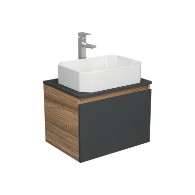 Комплект для ванной Bauedge 3 предмета (тумба подвесная Bau Blackwood 60 графит + раковина BAU Hotel 51x37, смеситель высокий Hotel Still, нерж. сталь) BD2642