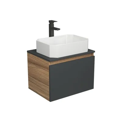 Комплект для ванной Bauedge 3 предмета (тумба подвесная Bau Blackwood 60 графит + раковина BAU Hotel 51x37, смеситель высокий Hotel Black, черный) BD2643