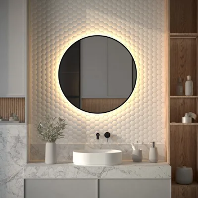Зеркало с окантовкой и LED-подсветкой DEFESTO 25W, 80 см, Без выключателя, Теплый белый свет AURA DF 2995