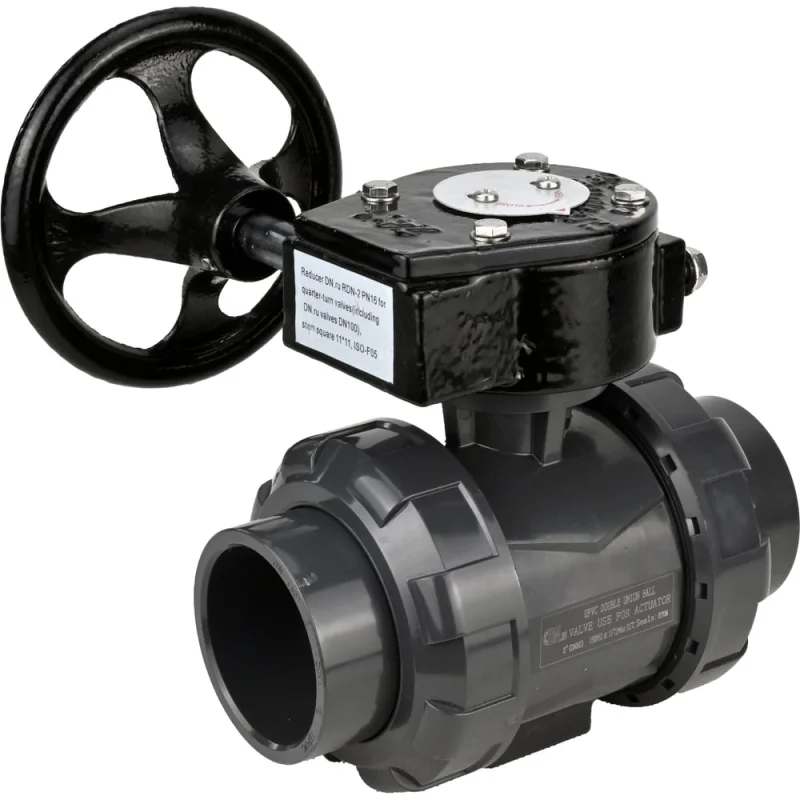 Кран шаровой НПВХ-НПВХ-E-FP-GRM-ISO Ду100 Ру10 DN.ru с редуктором RDN-3 D160-65170