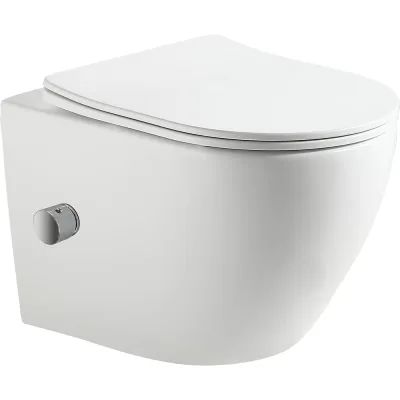 Подвесной безободковый унитаз HOLLER POINT_BIDET (485х370х365 мм, сиденье дюропласт, микролифт) белый, со смесителем и функцией биде 329123