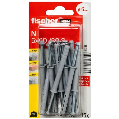 Дюбель-гвоздь fischer потайной 6x60 15 шт. 84334