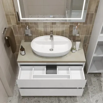 Подвесная тумба со столешницей и накладной раковиной BelBagno KRAFT 100 KRAFT100BO-KEPMCO-1346-SET