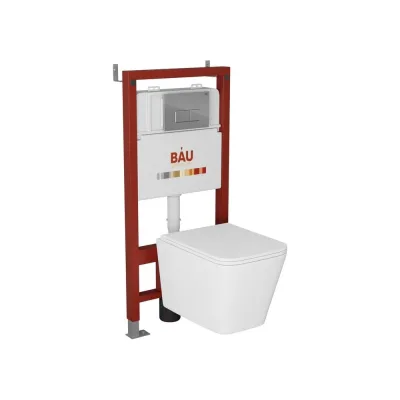 Комплект Bauedge BAU 6 в 1: инсталляция BAU PRO, унитаз подвесной безободковый торнадо обратного потока Bau Stil Hurricane-2, сиденье дюропласт микролифт, кнопка смыва BAU Hotelи, хром Q111300-BS0001-HQ2-Q00007