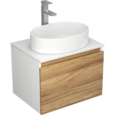 Комплект для ванной Bauedge 3 предмета (тумба Bau Dream Blackwood 60, раковина BAU Nimb 50x36, смеситель для раковины высокий Hotel Still, нержавеющая сталь) BD1555
