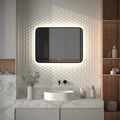 Зеркало с окантовкой и LED-подсветкой DEFESTO 25W, 80x60 см, Сенсорный выключатель, Нейтральный белый свет AURA DF 2967SH