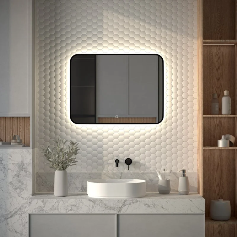 Зеркало с окантовкой и LED-подсветкой DEFESTO 25W, 80x60 см, Сенсорный выключатель, Нейтральный белый свет AURA DF 2967SH
