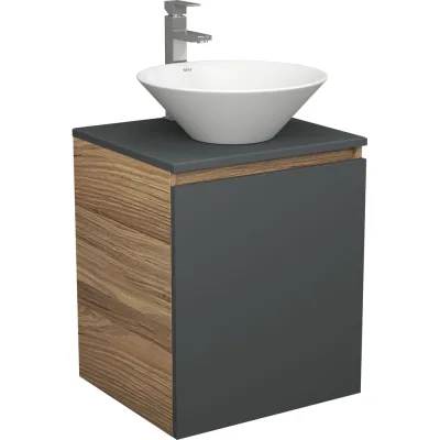 Тумба Bauedge Bau Dream Blackwood 50 графит, раковина BAU Dream D43, смеситель для раковины высокий Hotel Still, нержавеющая сталь SD4069